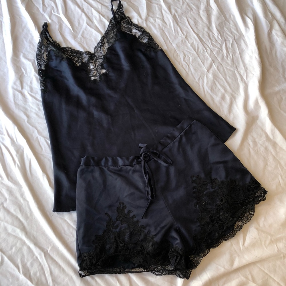 Natori dark night blue plume cami tap pajama pj set size XS